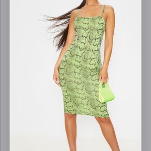 Lime snake print scrappy midi dress